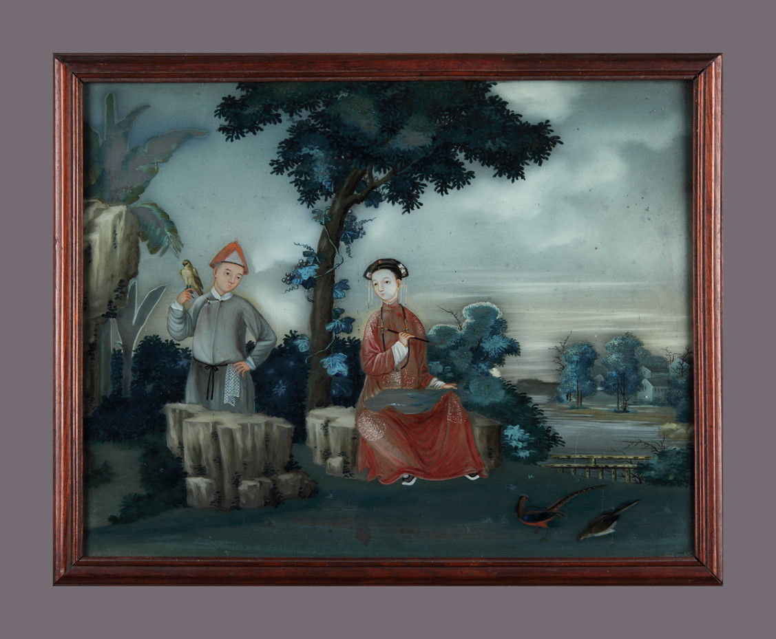 Chinese Export Reverse Glass Painting depicting a Chinese Courtier